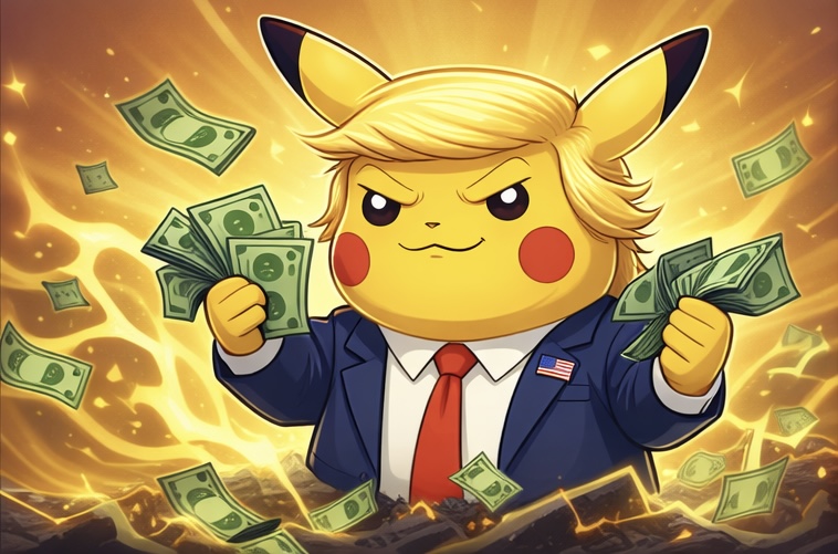 TRUMPOCHU holding cash in an explosive scene